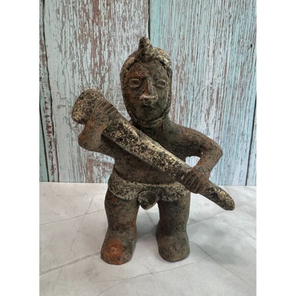 Pre Polumbia Art Colima Warrior Man with Club Pottery Sculpture Figurine 7" - Picture 1 of 7